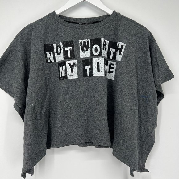Truce Kids' Flowing Fit Crew Neck 'Not Worth My Time' Tee Dark Grey XL (16) NWT - Picture 2 of 5